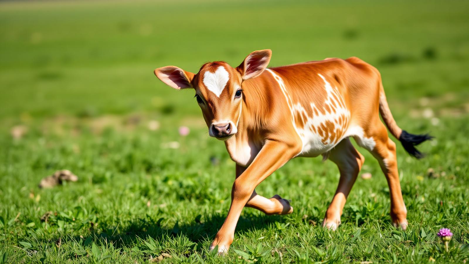 Calf running in the field