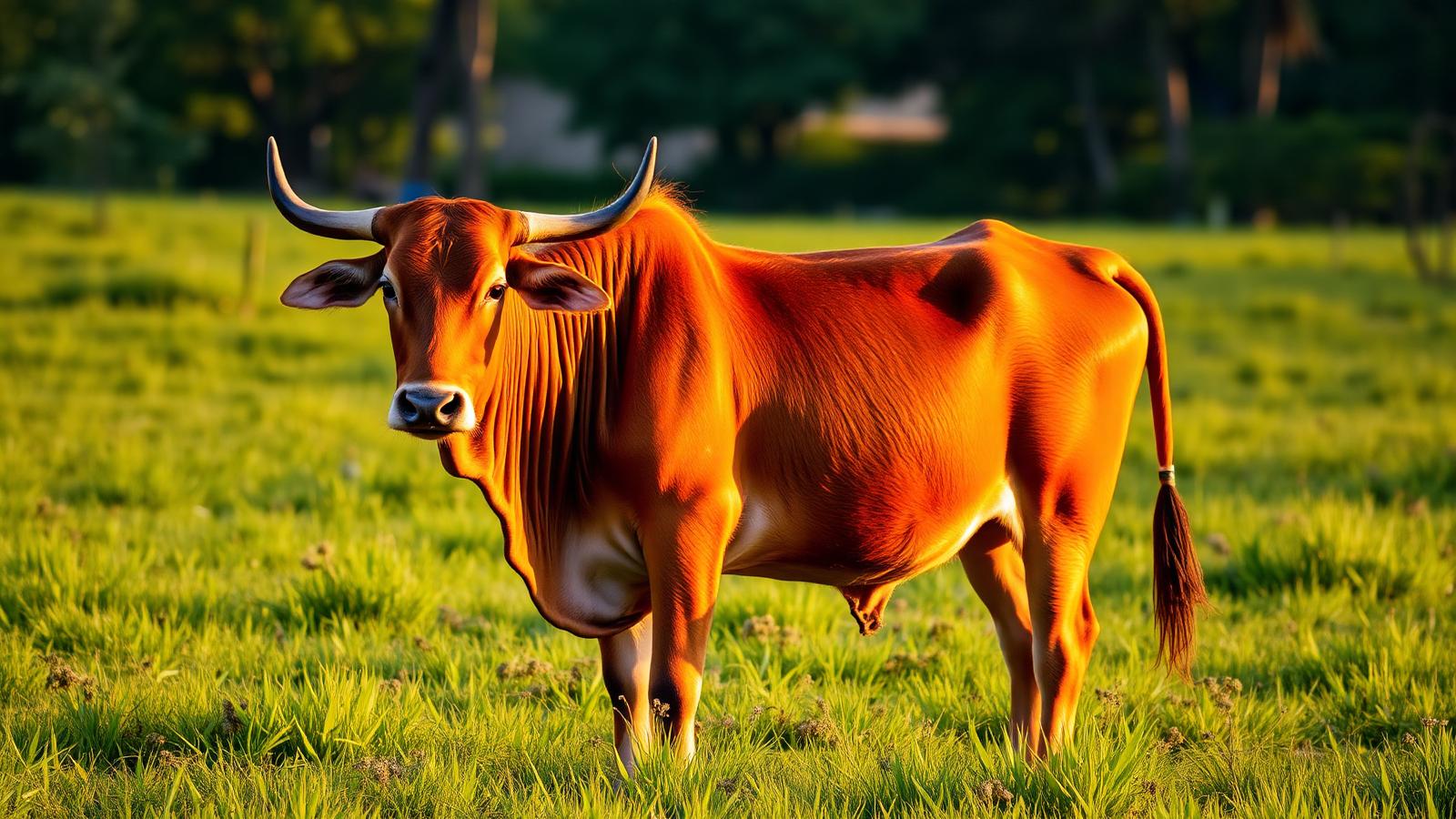 Gir cow in green pasture